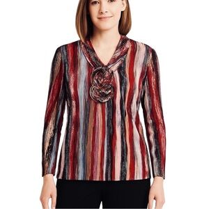 ALLISON DALEY Red and Black 3/4 Sleeve Blouse